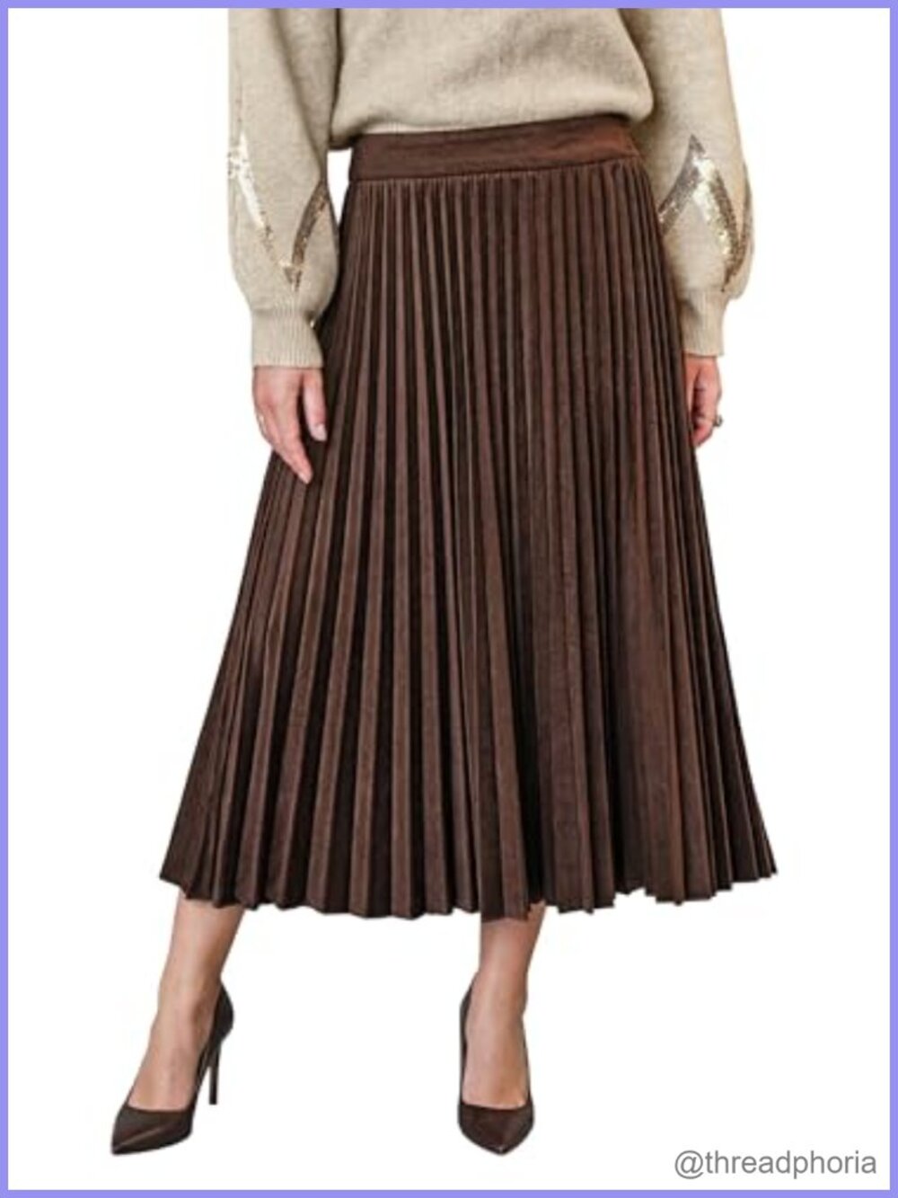 CUPSHE Pleated A-Line Velvet High Waist Midi Skirt